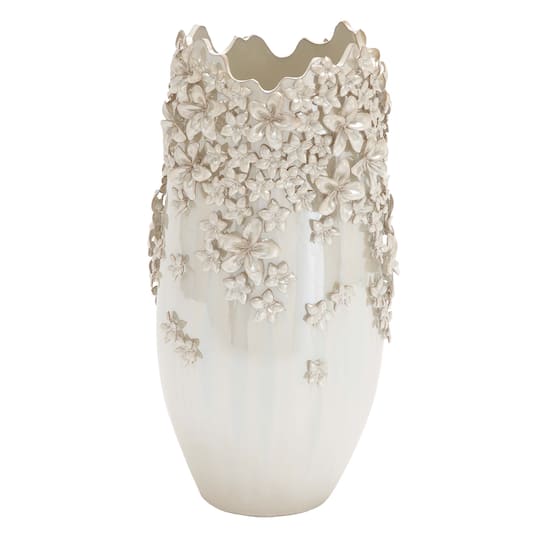 Cream Ceramic Farmhouse Vase, 16" x 9" x 9"